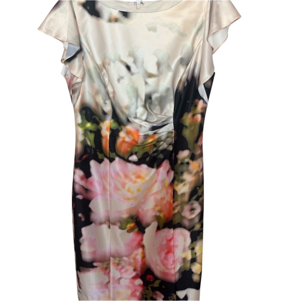 Kay Unger Floral Cocktail Dress Wedding Guest Formal Sheath Size 6